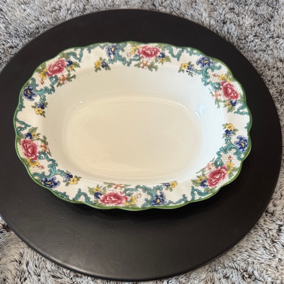 Royal Doulton Other - Vintage Royal Doulton Floradora‎ Green Oval Serving Bowl 10" Fine China Scallop